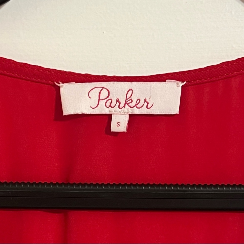 #10 PARKER RUFFLE V-NECK COLD SHOULDER VIBRANT RED BLOUSE TOP SIZE SMALL - Picture 4 of 5